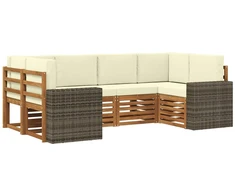 Sekcijos sofų komplektas 6 pcs Natūralus ir grietinėlė