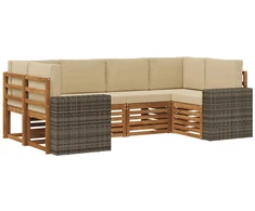 Sekcijos sofų komplektas 6 pcs Natūralus ir bežinis Poliesteris