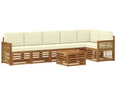 Sekcijos sofų komplektas 6 pcs Natūralus ir grietinėlė
