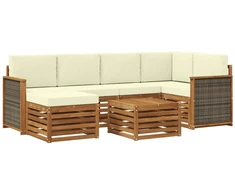 Sekcijos sofų komplektas 6 pcs Natūralus ir grietinėlė