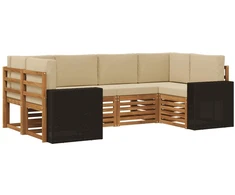 Sekcijos sofų komplektas 6 pcs Natūralus ir bežinis Poliesteris