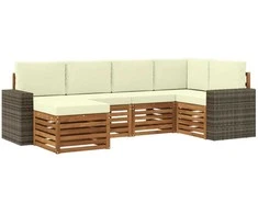 Sekcijos sofų komplektas 6 pcs Natūralus ir grietinėlė