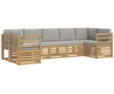 Sekcijos sofų komplektas 7 pcs Balta ir šviesiai pilka
