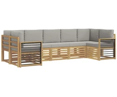 Sekcijos sofų komplektas 7 pcs Balta ir šviesiai pilka