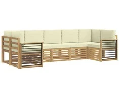 Sekcijos sofų komplektas 7 pcs Balta ir kreminė Poliesteris