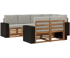 Sekcijos sofų komplektas 7 pcs Natūrali ir šviesiai pilka
