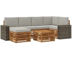Sekcijos sofų komplektas 7 pcs Natūrali ir šviesiai pilka