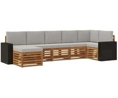 Sekcijos sofų komplektas 7 pcs Natūrali ir šviesiai pilka