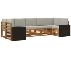 Sekcijos sofų komplektas 7 pcs Natūrali ir šviesiai pilka