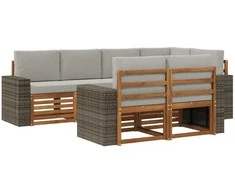 Sekcijos sofų komplektas 7 pcs Natūrali ir šviesiai pilka