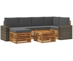 Sekcijos sofų komplektas 7 pcs Natūralus ir antracitas