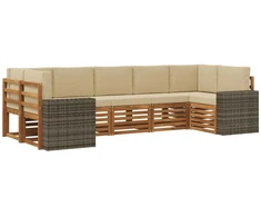 Sekcijos sofų komplektas 7 pcs Natūralus ir bežinis Poliesteris