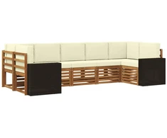 Sekcijos sofų komplektas 7 pcs Natūralus ir grietinėlė
