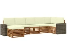 Sekcijos sofų komplektas 7 pcs Natūralus ir grietinėlė