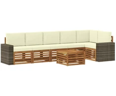 Sekcijos sofų komplektas 7 pcs Natūralus ir grietinėlė