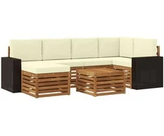 Sekcijos sofų komplektas 7 pcs Natūralus ir grietinėlė