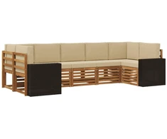 Sekcijos sofų komplektas 7 pcs Natūralus ir bežinis Poliesteris
