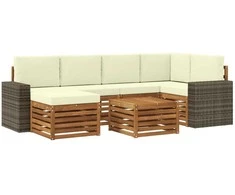 Sekcijos sofų komplektas 7 pcs Natūralus ir grietinėlė