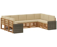 Sekcijos sofų komplektas 9 pcs Natūralus ir bežinis Poliesteris