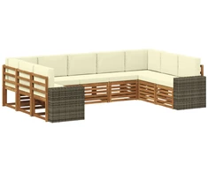 Sekcijos sofų komplektas 9 pcs Natūralus ir grietinėlė