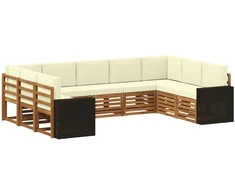 Sekcijos sofų komplektas 9 pcs Natūralus ir grietinėlė