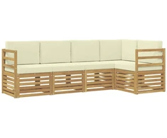 Sekcijos sofų komplektas su pagalve 5 pcs Balta ir kreminė