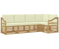 Sekcijos sofų komplektas su pagalve 5 pcs Balta ir kreminė