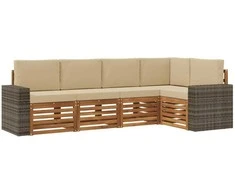 Sekcijos sofų komplektas su pagalve 5 pcs Natūralus ir bežinis