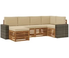 Sekcijos sofų komplektas su pagalve 6 pcs Natūralus ir bežinis