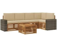 Sekcijos sofų komplektas su pagalve 6 pcs Natūralus ir bežinis