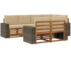 Sekcijos sofų komplektas su pagalve 7 pcs Natūralus ir bežinis