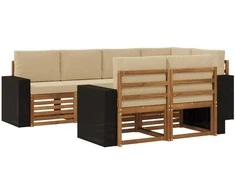 Sekcijos sofų komplektas su pagalve 7 pcs Natūralus ir bežinis