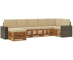 Sekcijos sofų komplektas su pagalve 7 pcs Natūralus ir bežinis