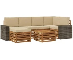 Sekcijos sofų komplektas su pagalve 7 pcs Natūralus ir bežinis