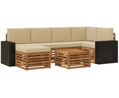 Sekcijos sofų komplektas su pagalve 7 pcs Natūralus ir bežinis