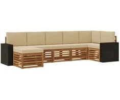 Sekcijos sofų komplektas su pagalve 7 pcs Natūralus ir bežinis
