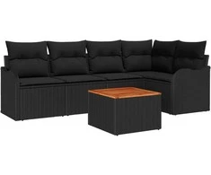 Lauko baldų komplektas Sodo Sofų Rinkinys su saugykla 6 pcs Juoda poliratanas