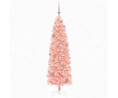 Siaura dirbtinė Kalėdų eglutė su žaisliukais 180 cm 300 LED