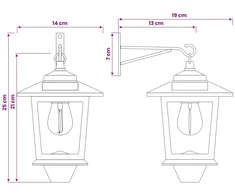 Sieninė Lempa with LED Bulb 2 vnt. Juoda 19 x 14 x 25 cm