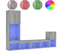 TV staliukas Sieninė TV sekcija su LED, 4 dalių, pilka ąžuolo, mediena