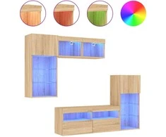 TV staliukas Sieninė TV sekcija su LED, 5 dalių, ąžuolo, apdirbta mediena