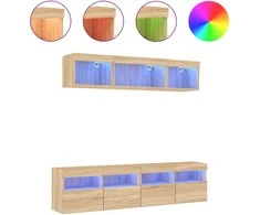 TV staliukas Sieninė TV sekcija su LED, 5 dalių, ąžuolo, apdirbta mediena