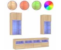 TV staliukas Sieninė TV sekcija su LED, 5 dalių, ąžuolo, apdirbta mediena