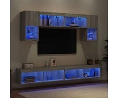 TV staliukas Sieninė TV sekcija su LED, 6 dalių, pilka ąžuolo, mediena
