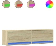 TV staliukas Sieninė TV spintelė su LED lemputėmis, ąžuolo, 140x31x38cm