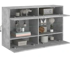 TV staliukas Sieninė TV spintelė su LED lemputėmis, betono, 98,5x30x60,5cm
