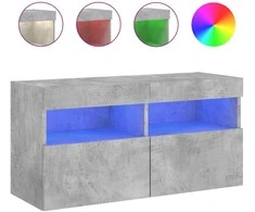TV staliukas Sieninė TV spintelė su LED lemputėmis, betono pilka, 80x30x40cm