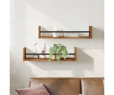 Sieninė lentyna su saugykla 2 pcs Senas medis 60 x 16 x 14 cm