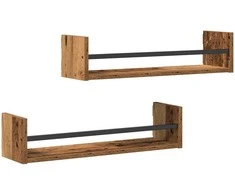 Sieninė lentyna su saugykla 2 pcs Senas medis 60 x 16 x 14 cm