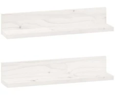 Sieninės lentynos, 2vnt., baltos, 50x11x9cm, pušies masyvas